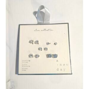 A New Day 925 Sterling Silver Round Cut CZ Stud Earrings Posts Nickel Free 5Pcs